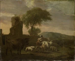 Italian Landscape with Shepherdess and Cattle